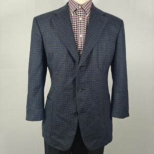 Royal Classics Tom James Men's Sport Coat Blazer‎ Two Button Navy Check Wool 44S